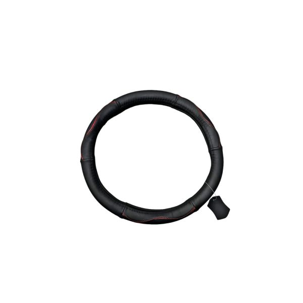Husa volan auto, piele naturala, perforata, marime M 38 cm, negru cu, Rosu