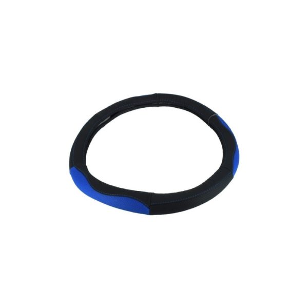 Husa volan auto, piele, perforata, marime M 38 cm, negru cu, Albastru