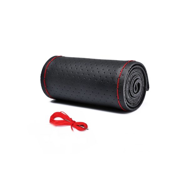 Husa volan auto, piele, cu ac si ata, perforata, lata 11.5 cm, marime 2XL 45cm, Negru