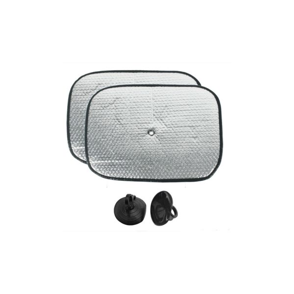 Set 2 Jaluzele Auto Laterale cu Ventuze Aluminiu, Protectie Soare, Argintiu