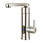 Robinet Electric Apa Calda Instant pentru Chiuveta, 3 kW, Inox SUS304, Afisaj LED Temperatura, Pipa Rotativa 360 Grade, Argintiu