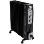 Calorifer Electric pe Ulei, 2900 W, Ventilator Turbo 400 W, 3 Trepte de Putere, Termostat Reglabil, Roti, pentru 20 mp, Negru