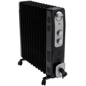 Calorifer Electric pe Ulei, 2900 W, Ventilator Turbo 400 W, 3 Trepte de Putere, Termostat Reglabil, Roti, pentru 20 mp, Negru