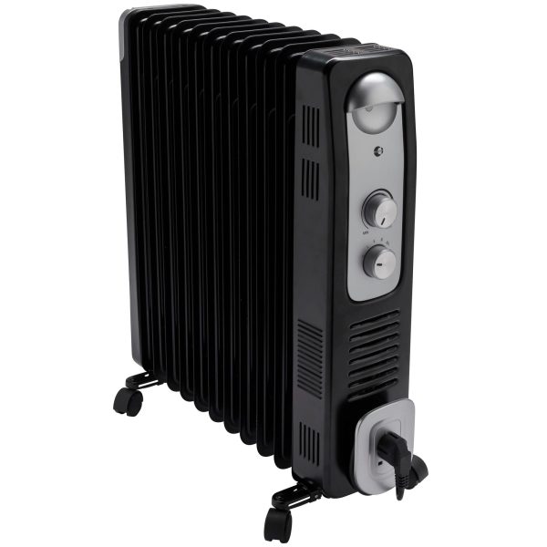 Calorifer Electric pe Ulei, 2900 W, Ventilator Turbo 400 W, 3 Trepte de Putere, Termostat Reglabil, Roti, pentru 20 mp, Negru
