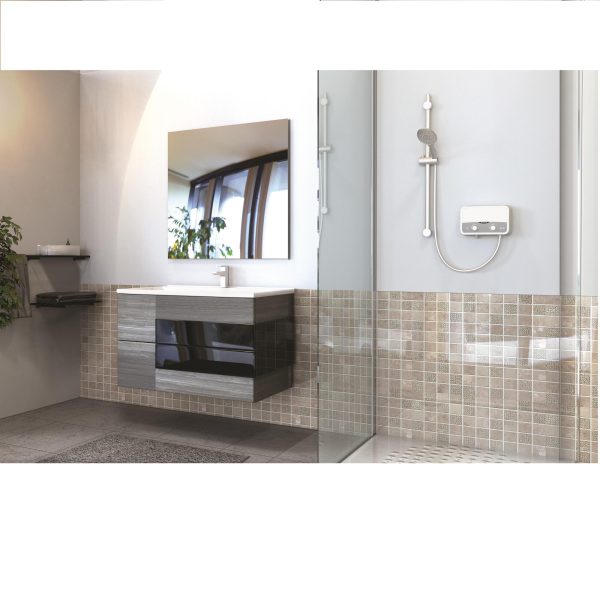 Instant Electric Apa Calda pentru Dus, 5.5 kW, 3 Trepte 2.2/3.3/5.5 kW, Buton Reglare Debit si Temperatura, IP25, Alb