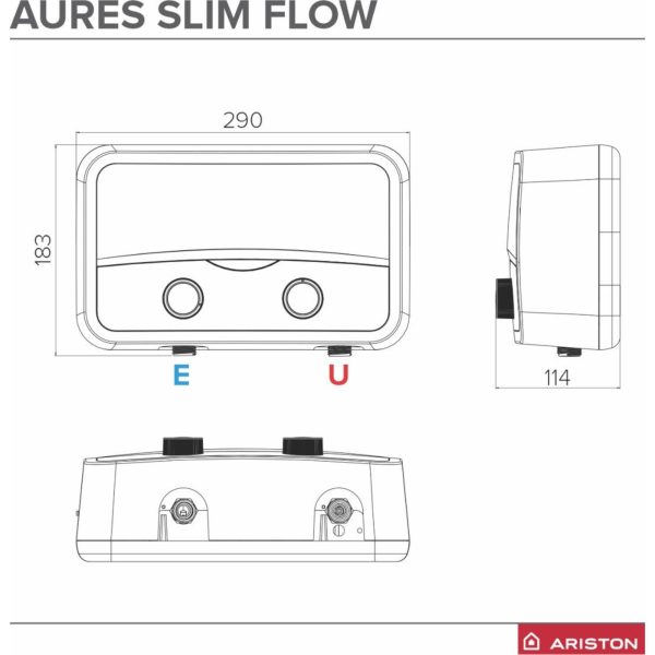 Instant Electric Apa Calda pentru Dus, 5.5 kW, 3 Trepte 2.2/3.3/5.5 kW, Buton Reglare Debit si Temperatura, IP25, Alb
