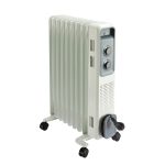 Calorifer Electric pe Ulei, 2000 W, 3 Trepte de Putere, Termostat Mecanic, Roti si Maner, Tambur pentru Cablu, Anti-Rasturnare, Alb
