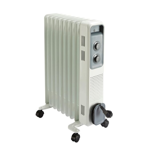 Calorifer Electric pe Ulei, 2000 W, 3 Trepte de Putere, Termostat Mecanic, Roti si Maner, Tambur pentru Cablu, Anti-Rasturnare, Alb