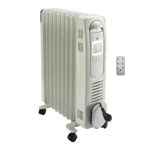 Calorifer Electric pe Ulei, 2000 W, Afisaj Digital, Telecomanda, Termostat Electronic, Timer 12 h, 3 Trepte 800/1200/2000 W, Alb