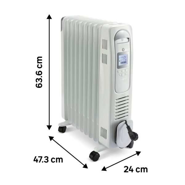 Calorifer Electric pe Ulei, 2000 W, Afisaj Digital, Telecomanda, Termostat Electronic, Timer 12 h, 3 Trepte 800/1200/2000 W, Alb