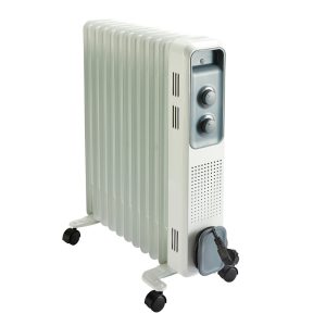 Calorifer Electric pe Ulei, 2500 W, 3 Trepte 1000/1500/2500 W, Termostat Mecanic, Roti, Tambur pentru Cablu, pentru 20 mp, Alb