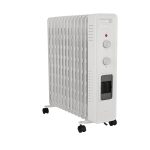 Calorifer Electric pe Ulei, 2900 W, 13 Elementi, Ventilator Turbo 400 W, 6 Trepte de Putere, Termostat Mecanic, Roti, Alb