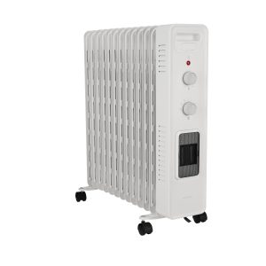 Calorifer Electric pe Ulei, 2900 W, 13 Elementi, Ventilator Turbo 400 W, 6 Trepte de Putere, Termostat Mecanic, Roti, Alb