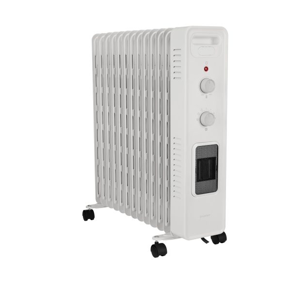 Calorifer Electric pe Ulei, 2900 W, 13 Elementi, Ventilator Turbo 400 W, 6 Trepte de Putere, Termostat Mecanic, Roti, Alb