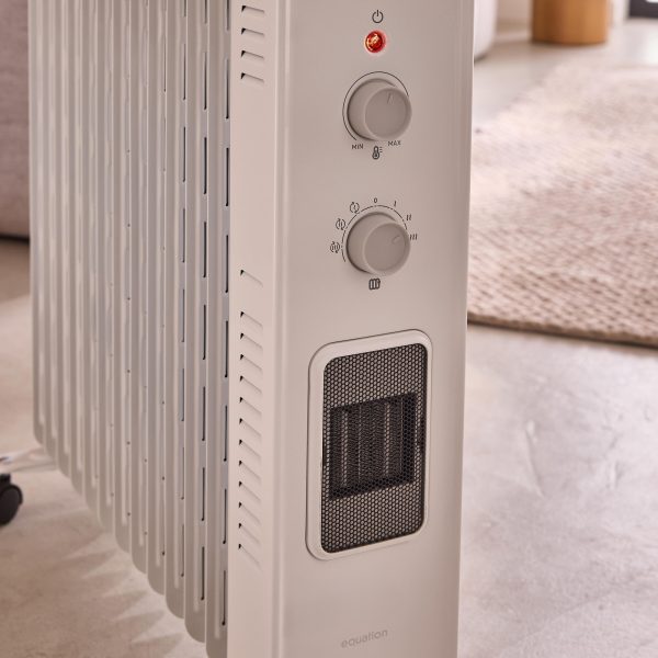 Calorifer Electric pe Ulei, 2900 W, 13 Elementi, Ventilator Turbo 400 W, 6 Trepte de Putere, Termostat Mecanic, Roti, Alb