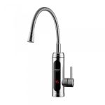 Robinet Electric Apa Calda Instant pentru Chiuveta, 3 kW, Afisaj Digital Temperatura, Pipa Flexibila, Corp Inox, IPX4, Argintiu