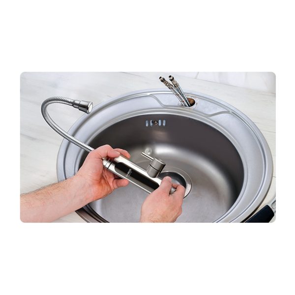 Robinet Electric Apa Calda Instant pentru Chiuveta, 3 kW, Afisaj Digital Temperatura, Pipa Flexibila, Corp Inox, IPX4, Argintiu