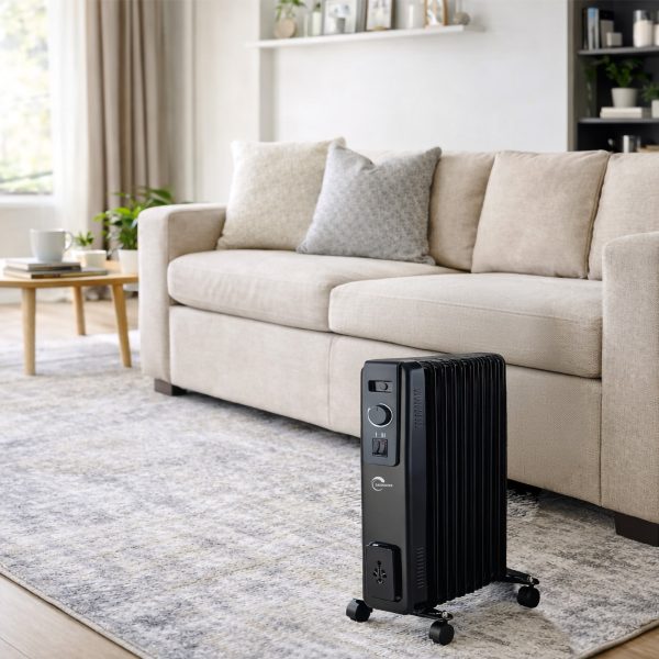 Calorifer Electric pe Ulei, 2500 W, 3 Trepte 1000/1500/2500 W, Termostat Reglabil, Roti, Functionare Silentioasa, pentru 20 mp, Negru