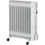 Calorifer Electric pe Ulei, 2500 W, 11 Elementi, 3 Trepte de Putere, Termostat Reglabil, Roti, Suport Cablu, pentru 25 mp, Alb