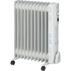 Calorifer Electric pe Ulei, 2500 W, 11 Elementi, 3 Trepte de Putere, Termostat Reglabil, Roti, Suport Cablu, pentru 25 mp, Alb