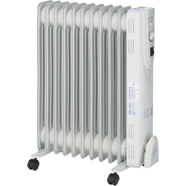 Calorifer Electric pe Ulei, 2500 W, 11 Elementi, 3 Trepte de Putere, Termostat Reglabil, Roti, Suport Cablu, pentru 25 mp, Alb