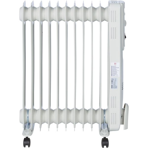 Calorifer Electric pe Ulei, 2500 W, 11 Elementi, 3 Trepte de Putere, Termostat Reglabil, Roti, Suport Cablu, pentru 25 mp, Alb