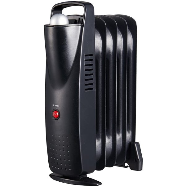 Calorifer Electric pe Ulei Mini, 500 W, 5 Elementi, Termostat Reglabil, Intrerupator cu LED, Maner de Transport, pentru 5 mp, Negru