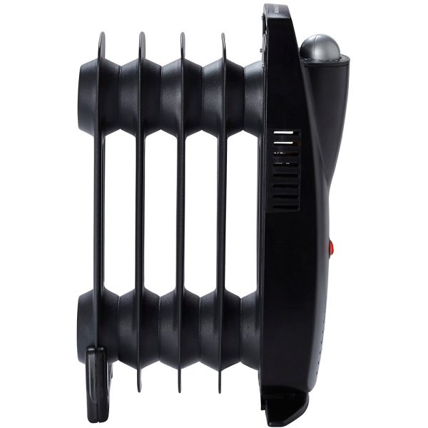 Calorifer Electric pe Ulei Mini, 500 W, 5 Elementi, Termostat Reglabil, Intrerupator cu LED, Maner de Transport, pentru 5 mp, Negru