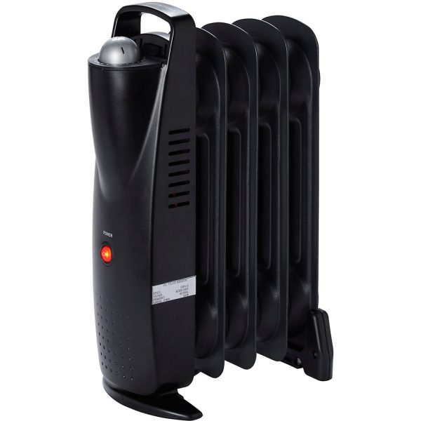 Calorifer Electric pe Ulei Mini, 500 W, 5 Elementi, Termostat Reglabil, Intrerupator cu LED, Maner de Transport, pentru 5 mp, Negru