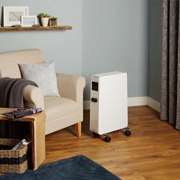 Radiator Electric Mobil, 1500 W, Moduri Confort si Antiinghet, Termostat Reglabil, Roti, LED de Functionare, pentru 12 mp, Alb