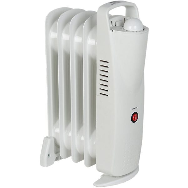 Calorifer Electric pe Ulei Mini, 500 W, 5 Elementi, Termostat Reglabil, Intrerupator cu LED, Maner de Transport, pentru 5 mp, Alb