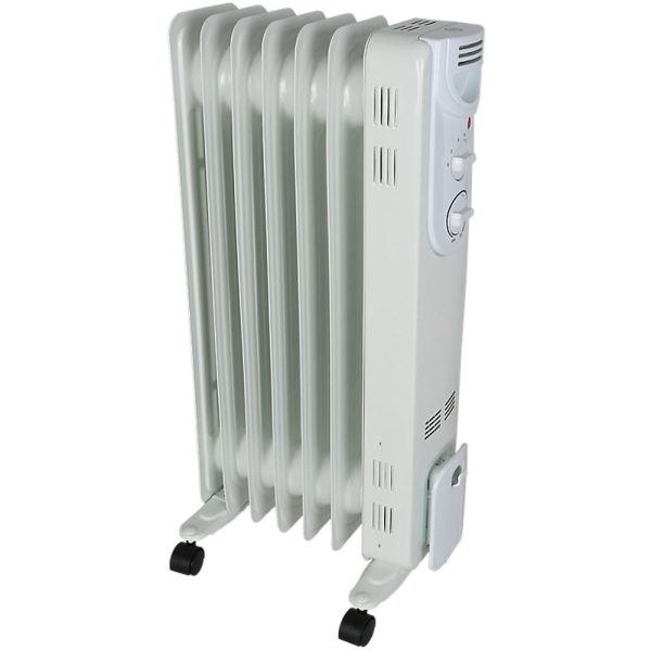 Calorifer Electric pe Ulei, 1500 W, 7 Elementi, 3 Trepte de Putere, Termostat, Maner si Roti, Infasurator Cablu, pentru 15 mp, Alb