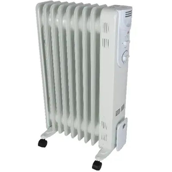 Calorifer Electric pe Ulei, 2000 W, 9 Elementi, Selector 3 Trepte, Termostat MIN-MAX, Maner si Roti, Infasurator Cablu, pentru 20 mp, Alb