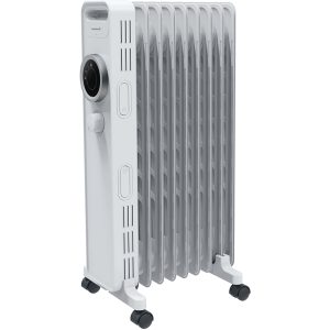 Calorifer Electric pe Ulei, 2000 W, 9 Elementi, Selector Rotativ cu 3 Trepte, Termostat Reglabil, Roti si Maner, pentru 20 mp, Alb