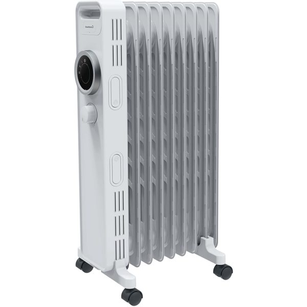 Calorifer Electric pe Ulei, 2000 W, 9 Elementi, Selector Rotativ cu 3 Trepte, Termostat Reglabil, Roti si Maner, pentru 20 mp, Alb
