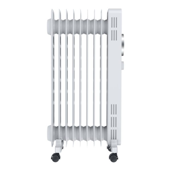 Calorifer Electric pe Ulei, 2000 W, 9 Elementi, Selector Rotativ cu 3 Trepte, Termostat Reglabil, Roti si Maner, pentru 20 mp, Alb