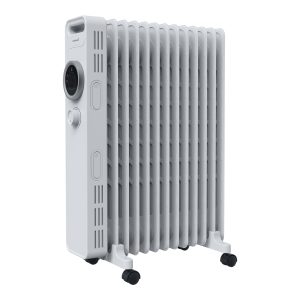 Calorifer Electric pe Ulei, 2500 W, 13 Elementi, Selector Rotativ cu 3 Trepte, Termostat Reglabil, Roti, Suport Cablu, pentru 25 mp, Alb