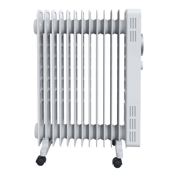 Calorifer Electric pe Ulei, 2500 W, 13 Elementi, Selector Rotativ cu 3 Trepte, Termostat Reglabil, Roti, Suport Cablu, pentru 25 mp, Alb