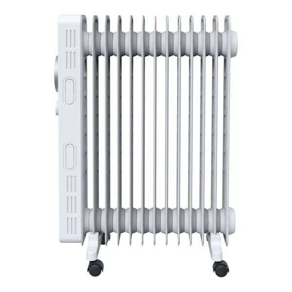 Calorifer Electric pe Ulei, 2500 W, 13 Elementi, Selector Rotativ cu 3 Trepte, Termostat Reglabil, Roti, Suport Cablu, pentru 25 mp, Alb