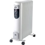 Calorifer Electric, 2500 W, 11 Elementi, 3 Trepte de Putere, Termostat Reglabil, Roti de Transport, Suport pentru Cablu, Alb cu Negru