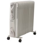 Calorifer Electric, 2500 W, 13 Elementi, 3 Trepte de Putere, Termostat Reglabil, Intrerupatoare cu LED, Roti, Suport Cablu, Alb