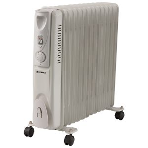 Calorifer Electric, 2500 W, 13 Elementi, 3 Trepte de Putere, Termostat Reglabil, Intrerupatoare cu LED, Roti, Suport Cablu, Alb