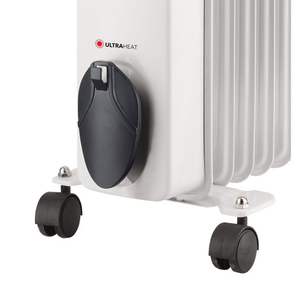 Calorifer Electric, 2000 W, 9 Elementi, Selector 3 Trepte 0-1-2-3, Indicator Luminos, Maner si Roti, Suport Cablu, Alb cu Negru