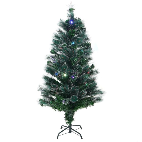 Brad Artificial de Craciun cu Fibra Optica si 78 LED-uri Multicolore, 150 cm, Efect Flash, Stea in Varf, 145 Varfuri, Verde