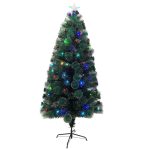 Brad Artificial de Craciun cu Fibra Optica si 125 LED-uri Multicolore, 210 cm, Efect Flash, Stea in Varf, 240 Varfuri, Verde