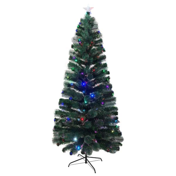 Brad Artificial de Craciun cu Fibra Optica si 145 LED-uri Multicolore, 250 cm, Efect Flash, Stea in Varf, 280 Varfuri, Verde