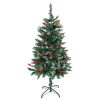 Brad Artificial de Craciun cu 100 MicroLED-uri Lumina Alb Calda, 120 cm, Alimentare pe Baterii, Suport Metalic, Verde