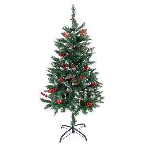Brad Artificial de Craciun cu 100 MicroLED-uri Lumina Alb Calda, 120 cm, Alimentare pe Baterii, Suport Metalic, Verde