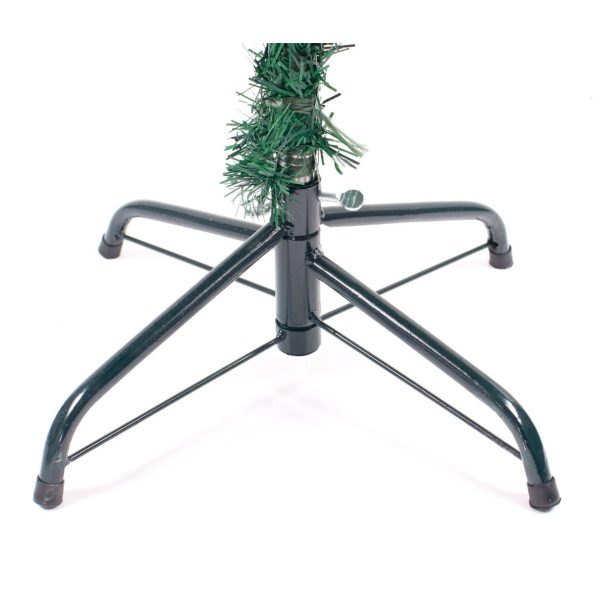Brad Artificial de Craciun cu 100 MicroLED-uri Lumina Alb Calda, 120 cm, Alimentare pe Baterii, Suport Metalic, Verde