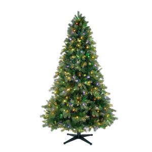 Brad Artificial de Craciun cu 400 LED-uri Calde si Multicolore, Rotativ, Muzical, Telecomanda, 210 cm, 1446 Varfuri, Verde